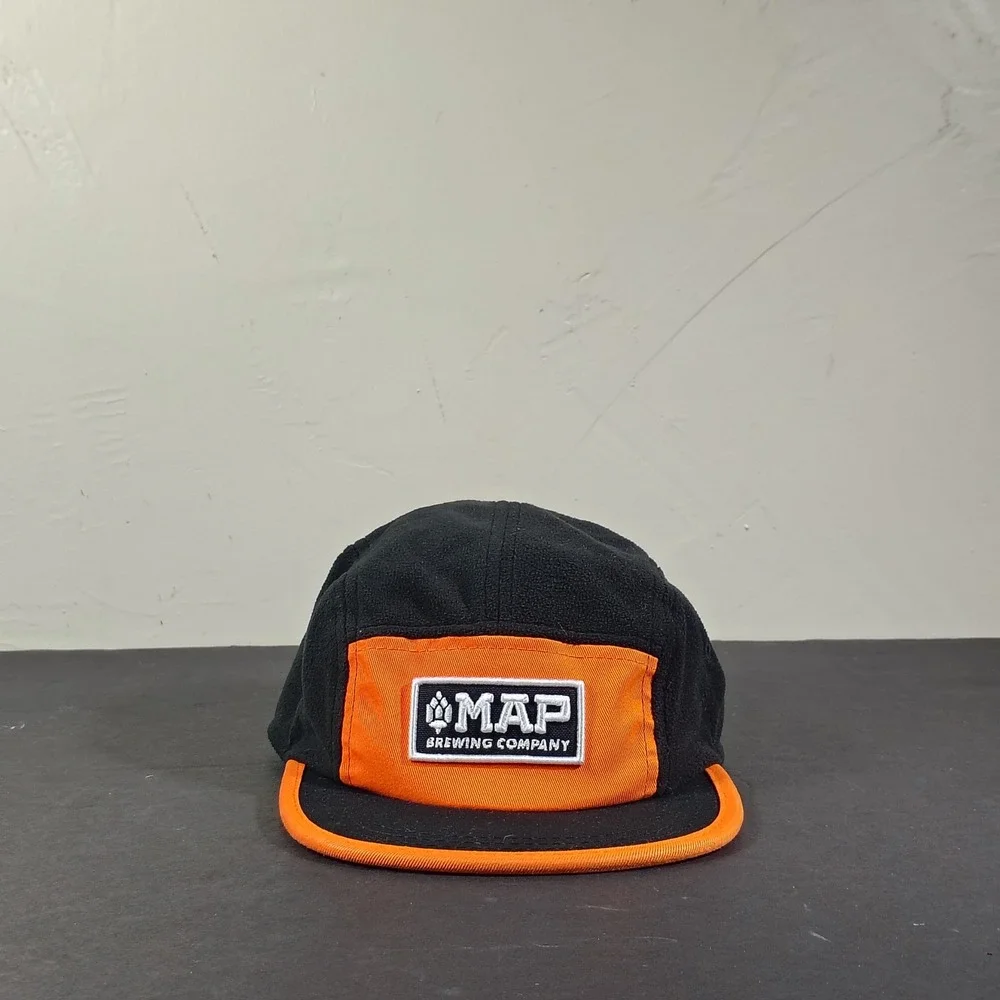 Map Brewing Hat Cap Strapback Black Orange Fleece Gorpcore Bozeman Montana Panel